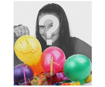 cartão aniversario com filtro banda desenhada e alguns balões colocar imagem fundo e felicitar ninguem