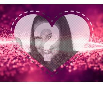 romantico picture frame com um coracão em um fundo rosa com ondas diamantes brilhantes fazer o upload uma foto