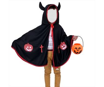 fotomontagem halloween as criancas disfarcar um diabo com chifres