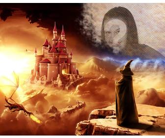criar uma colagem online em um mundo fantasia com um magico olhar um castelo e um dragão