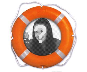 fotomontagem colocar sua foto em uma boia salva-vidas laranja onde voce tambem pode adicionar texto online