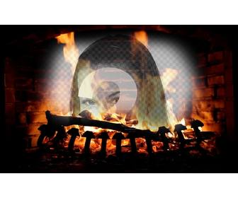fotomontagem com imagem uma lareira com recuperador toras e sua linha carregado sobrepostos imagem com o fogo