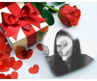 cartão amor em um presente coracões e uma rosa voce pode colocar sua foto um coracão