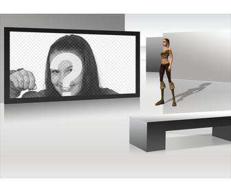 moldura futurista tv com mulher olhando 3d