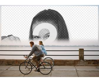 fotomontagem em um passeio bicicleta colocar sua foto o horizonte
