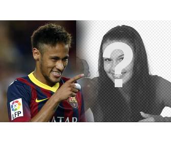 fotomontagem neymar jr com o jogador futebol apontando e sorrindo fotografia voce faz o upload