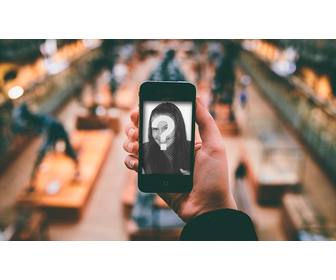 colagem colocar sua foto em um iphone em um museu