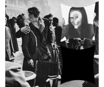 colagem duas fotos com uma cena romance em paris anos 50