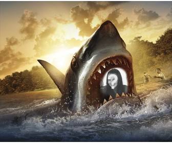 fotomontagem colocar as mandibulas um grande tubarão branco envie foto e
