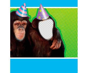 fotomontagem com um macaco vestido com chapeu festa