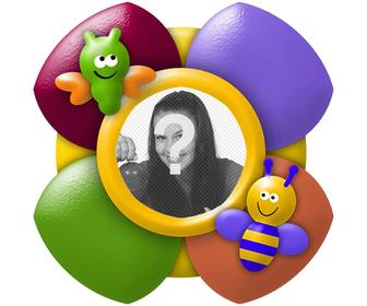 moldura flor cor e abelhas colocar sua foto dentro