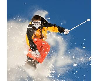 fotomontagem com um esquiador profissional onde voce pode colocar seu rosto