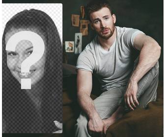 coloque sua foto ao lado chris evans sentado