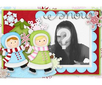 ilustrado cartão natal com as duas meninas jogam decorar sua foto