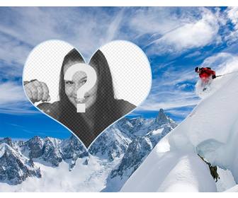 foto moldura um esquiador colocar sua foto em um coracão