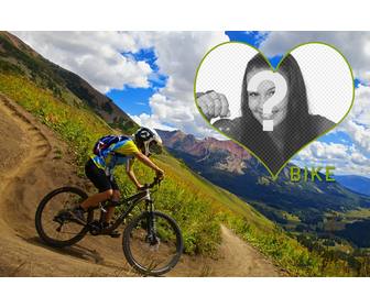 amor bicicleta fotomontagem com sua foto e bela paisagem