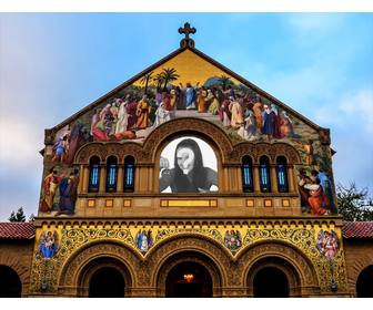 fotomontagem especial colocar sua foto vidro uma igreja