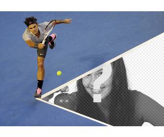 fotomontagem com roger federer e sua imagem na quadra tenis