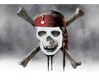 fotomontagem um cranio do pirata colocar uma foto do seu rosto