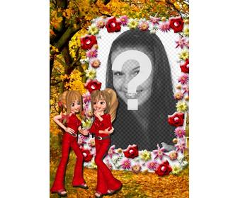 moldura fotos dois amigos conversando e beira flor personalizados com sua foto