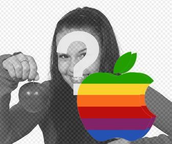 logotipo da apple etiqueta com cores sua foto