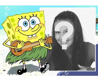 efeito da foto bob esponja com um ukulele sua foto