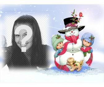 cartão natal com boneco neve ea altura da neve