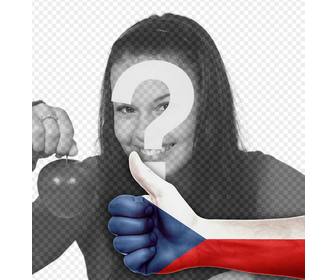 mão com o polegar cima ea bandeira republica checa adicionar sua foto