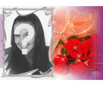 cartão valentine customizavel com uma foto rosas e perolas