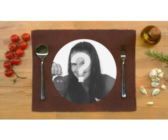 coloque sua foto em um prato comida servido mesa com montagem fotomontagem on-line fun