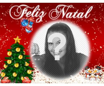 cartão desejar um feliz natal personalizado com uma foto on-line efeito da foto editavel