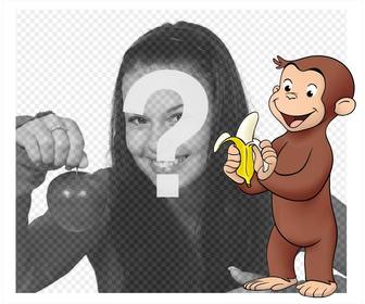 quadro imagem com o personagem curious george piqueniques um efeito editavel banana