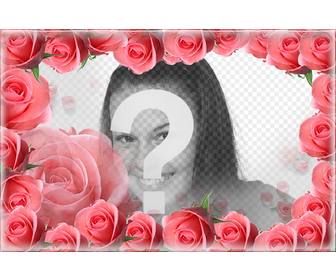 Photo frame cercado por rosas e sua foto