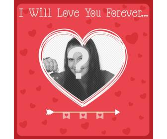 O cartão de amor com o texto amará você para sempre