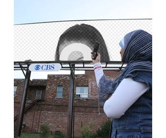 mulheres sacandole montar uma imagem um banner com uma etiqueta da cbs comecou televisão online radio online coloque sua foto em cima do muro