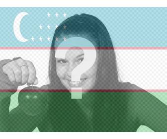 colagem em linha com bandeira do uzbequistão juntamente com sua foto