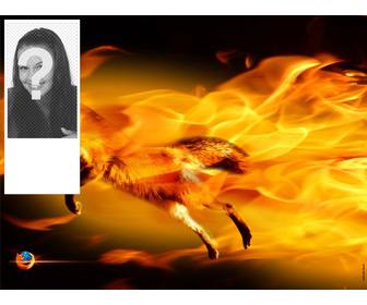 insira sua foto moldura com uma raposa cercado chamas fogo cores laranja e preto
