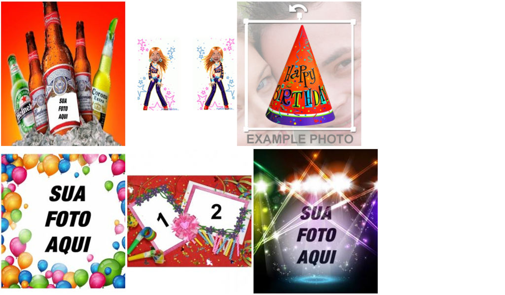 Adicione suas fotos para os quadros engraçados para festas