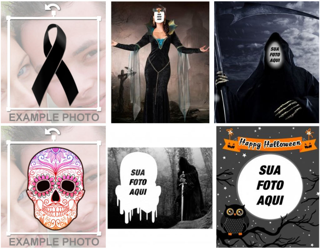 Colagens e adesivos com fotos do Dia dos Mortos