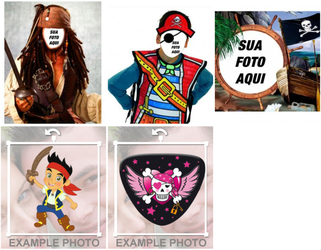 Diferentes tipos de fotomontagens com o tema de piratas.