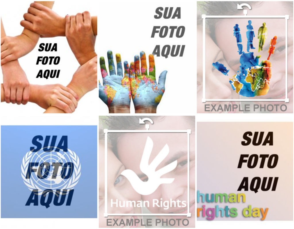 Efeitos de fotografia e etiquetas de apoio aos direitos humanos