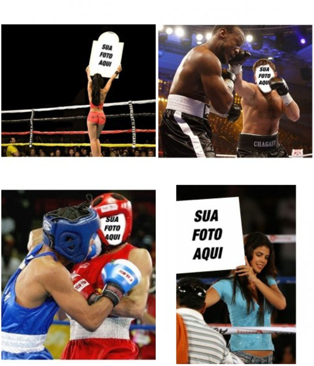 Fotomontagens boxe, ser um lutador ou aparece em cartazes
