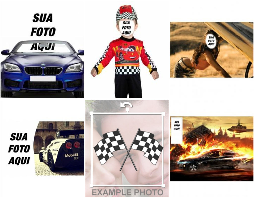 Fotomontagens de carros de luxo e de corrida