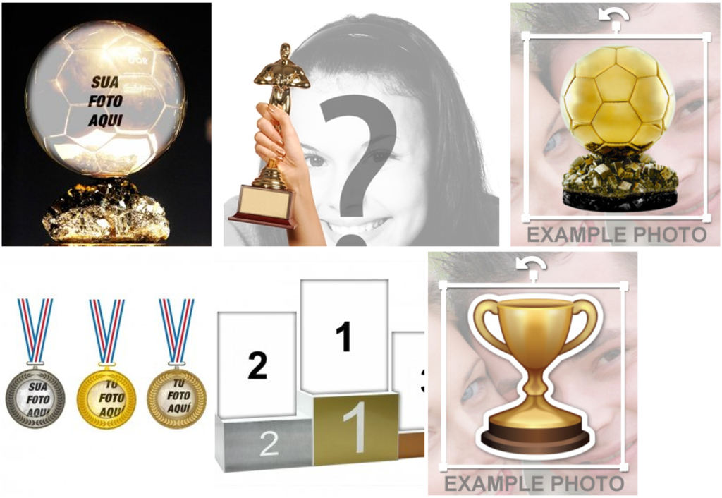 Fotomontagens com troféus e medalhas para editar com sua foto