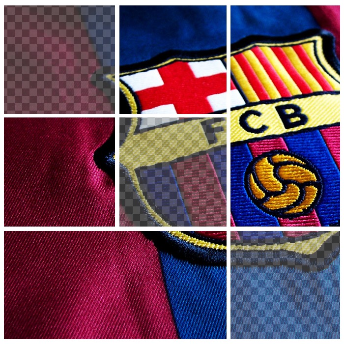 Colagem com emblema do FC Barcelona, ​​que você pode personalizar com 3..