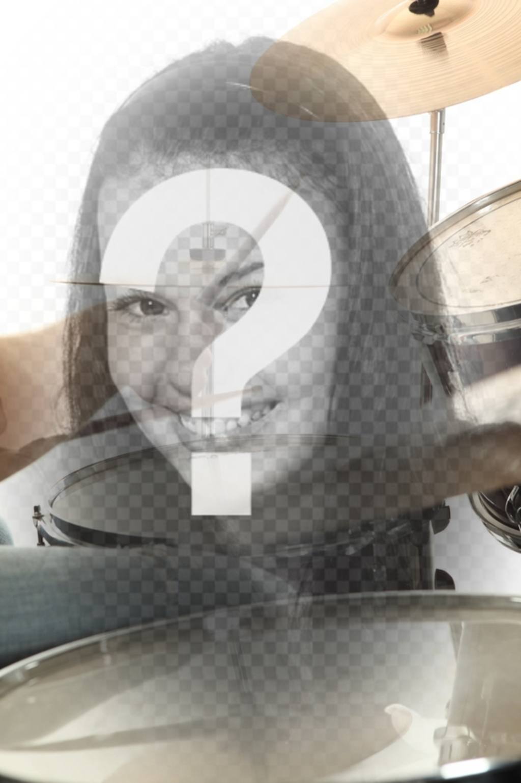 Colagem com uma imagem da música da bateria semi-transparente, que se funde com a sua..