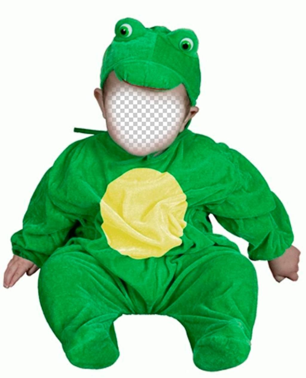 Fotomontagem de uma fantasia de sapo verde para colocar seus babys enfrentam ..