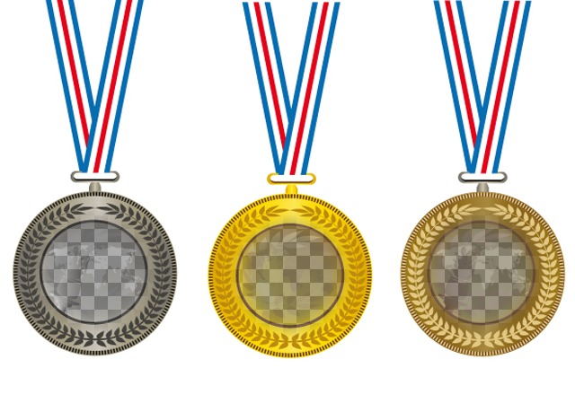 Colagem com três medalhas de ouro, prata e bronze, para colocar no centro três fotos de..