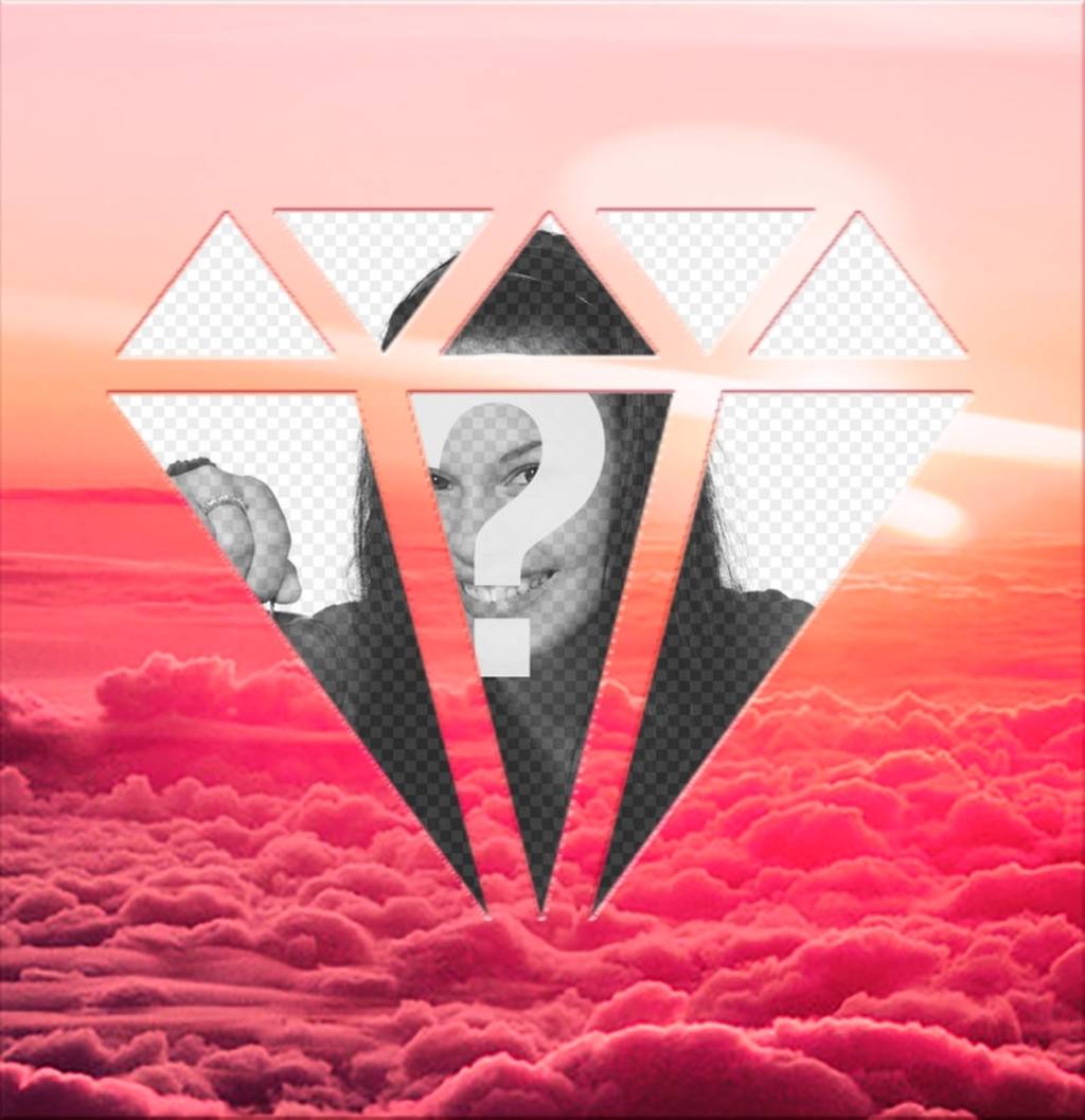 Fotomontagem entre nuvens cor de rosa para colocar sua foto em uma forma de diamante. ..