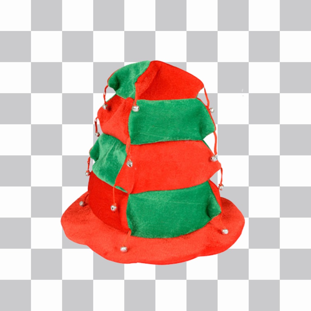 Etiqueta chapéu festivo com sinos e caixas vermelhas e verdes. ..